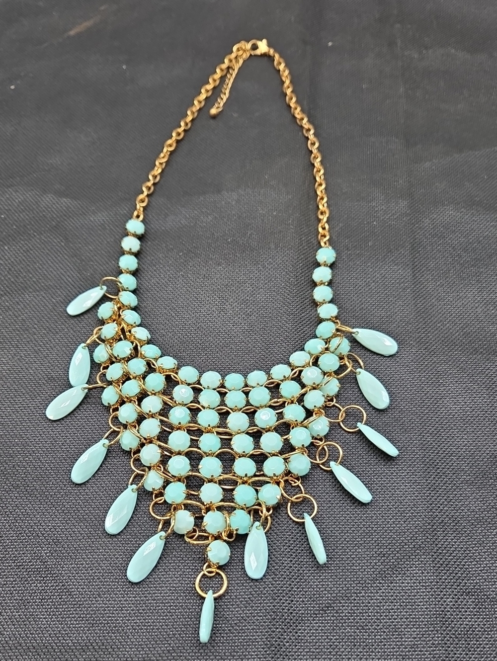 Vintage Bbaby Blue Bohemian Beaded Fringe Acrylic Bib Necklace